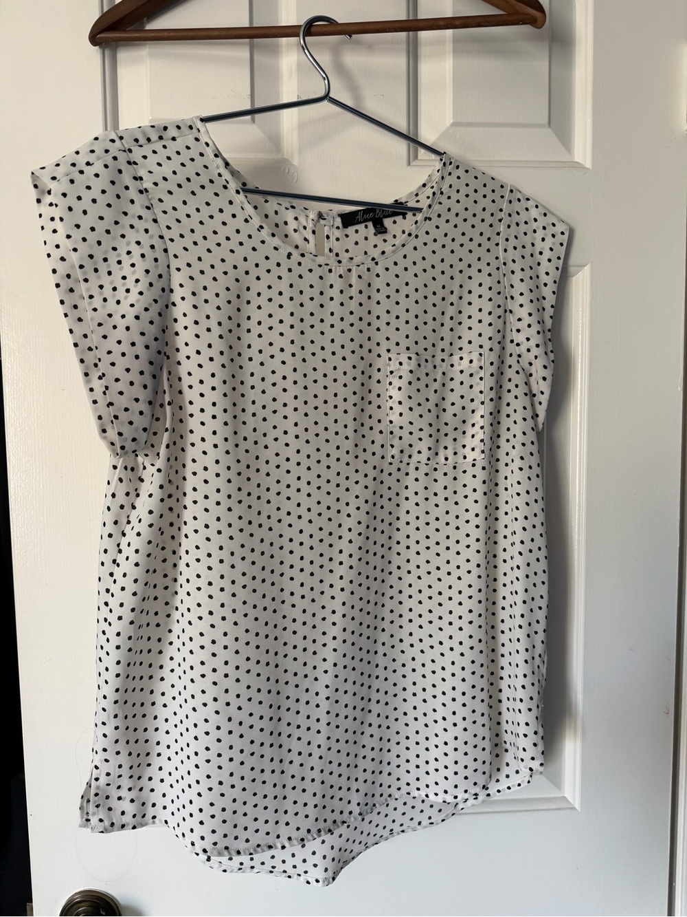Polka Dot Short Sleeve Blouse - White/Black
